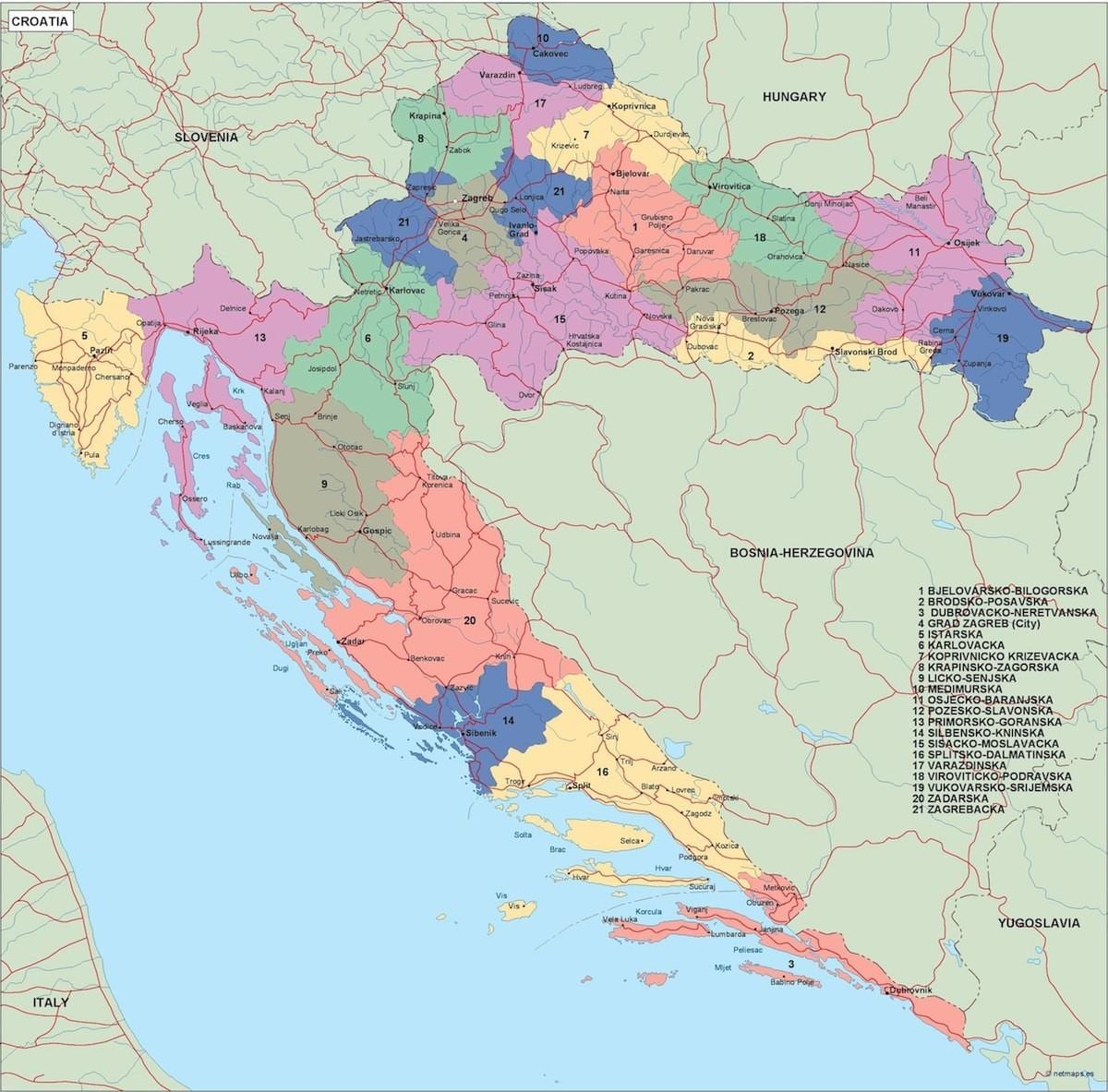 карта на вектор Хърватия карта 