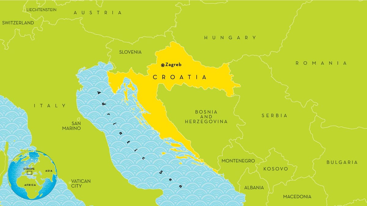 карта на страните от близкия Хърватия