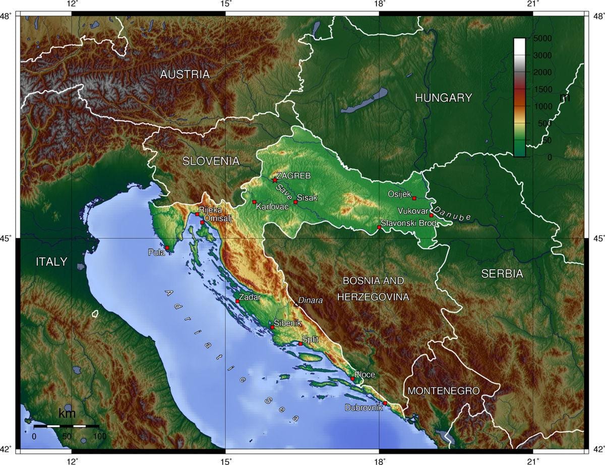 топографическая карта Хърватия 
