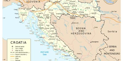 Карта на Хърватия с градовете