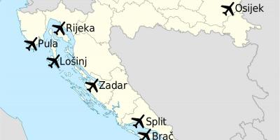 Карта на Хърватия с участието на летища